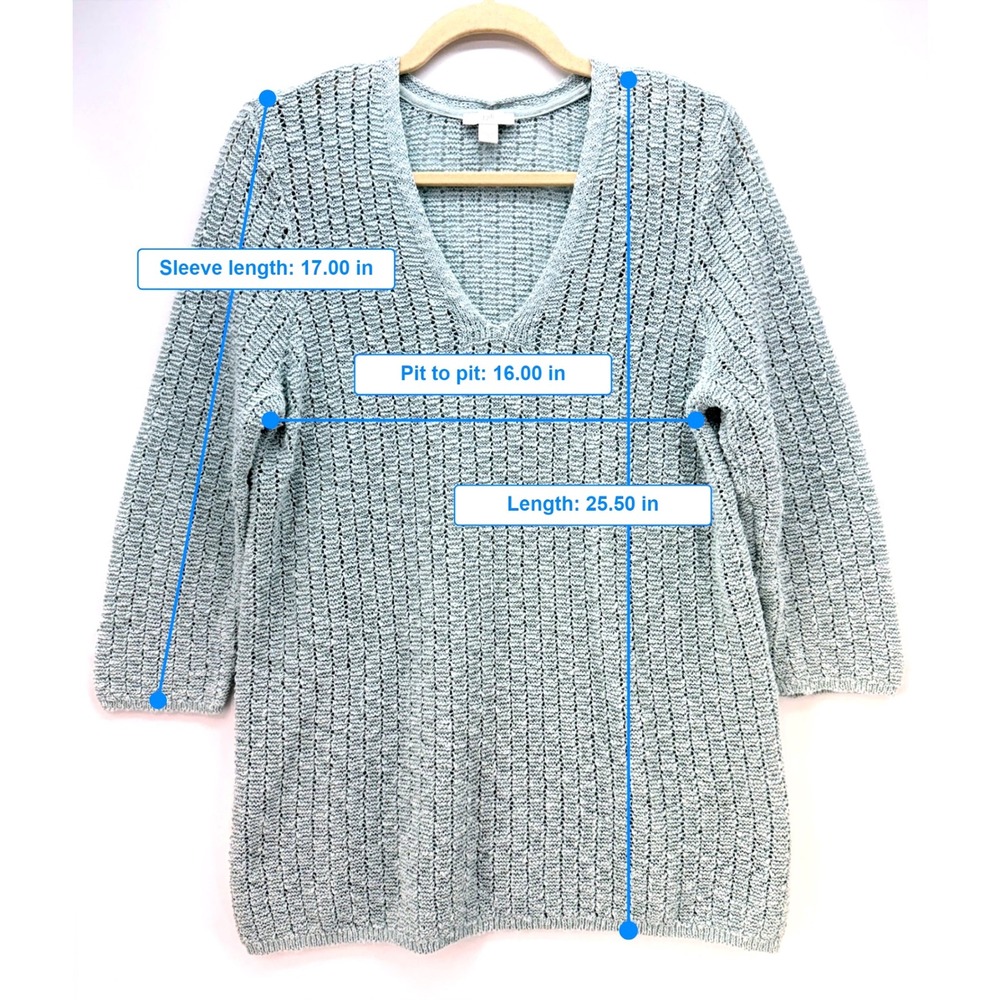 J Jill Seafoam Cotton Blend Open Knit Sweater L Cottagecore Coastal Granny - Picture 3 of 11